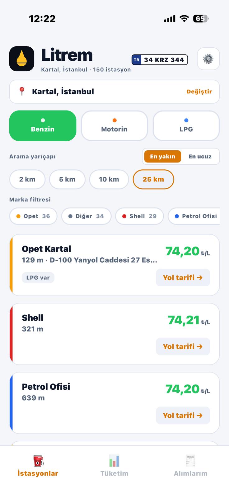 Litrem — benzin fiyatlarıyla istasyon listesi