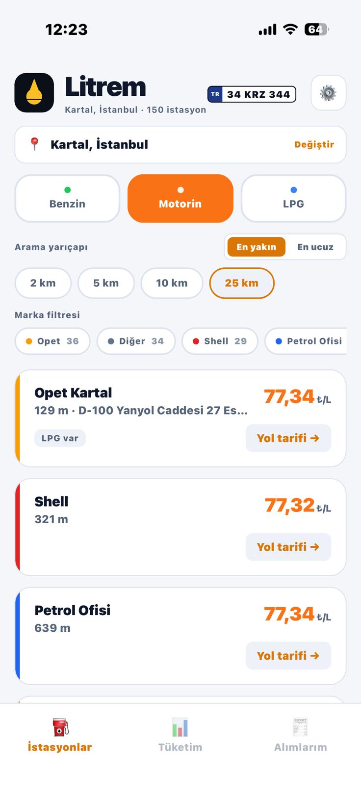 Litrem — motorin fiyatlarıyla istasyon listesi